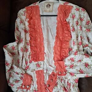 Floral Dress with Coral Lace Accents